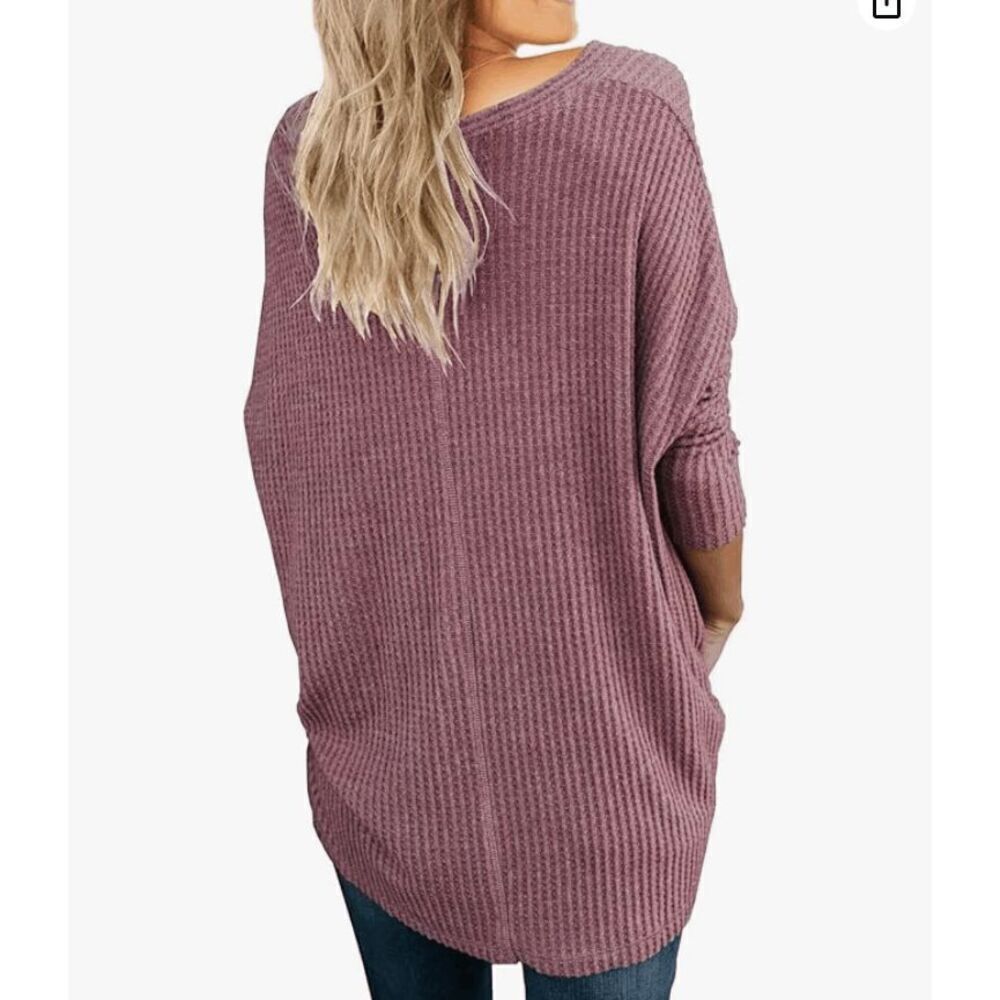 IWOLLENCE Women's Waffle Knit Tunic Blouse Tie Knot Henley Top- Size S - Picture 11 of 11